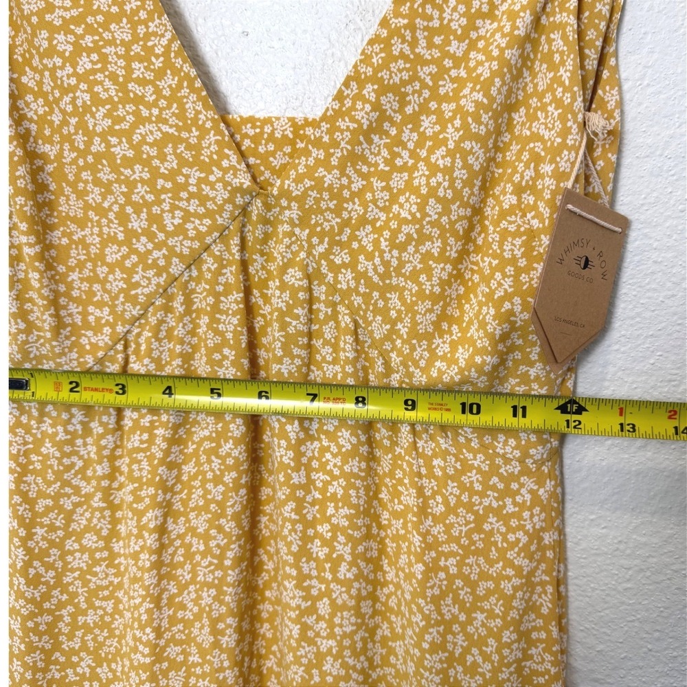 NWT Whimsy + Row Ella Dress Mustard Yellow Floral V-Neck Cutout Back Midi XS - Picture 10 of 12